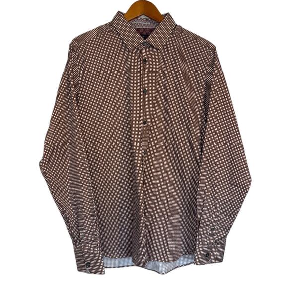 NWT Ted‎ Baker Shirt Men 5 Large Brown Button Up Geometric Business Office Work - Picture 1 of 9